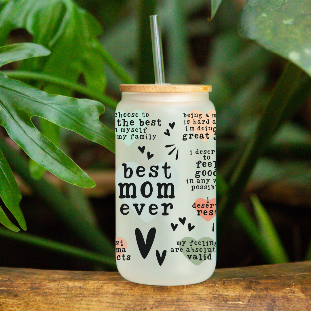Best Mom Frosted Glass Can (neutral)