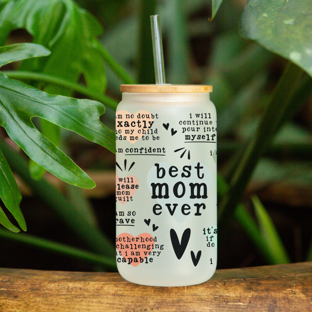 Best Mom Frosted Glass Can (neutral)