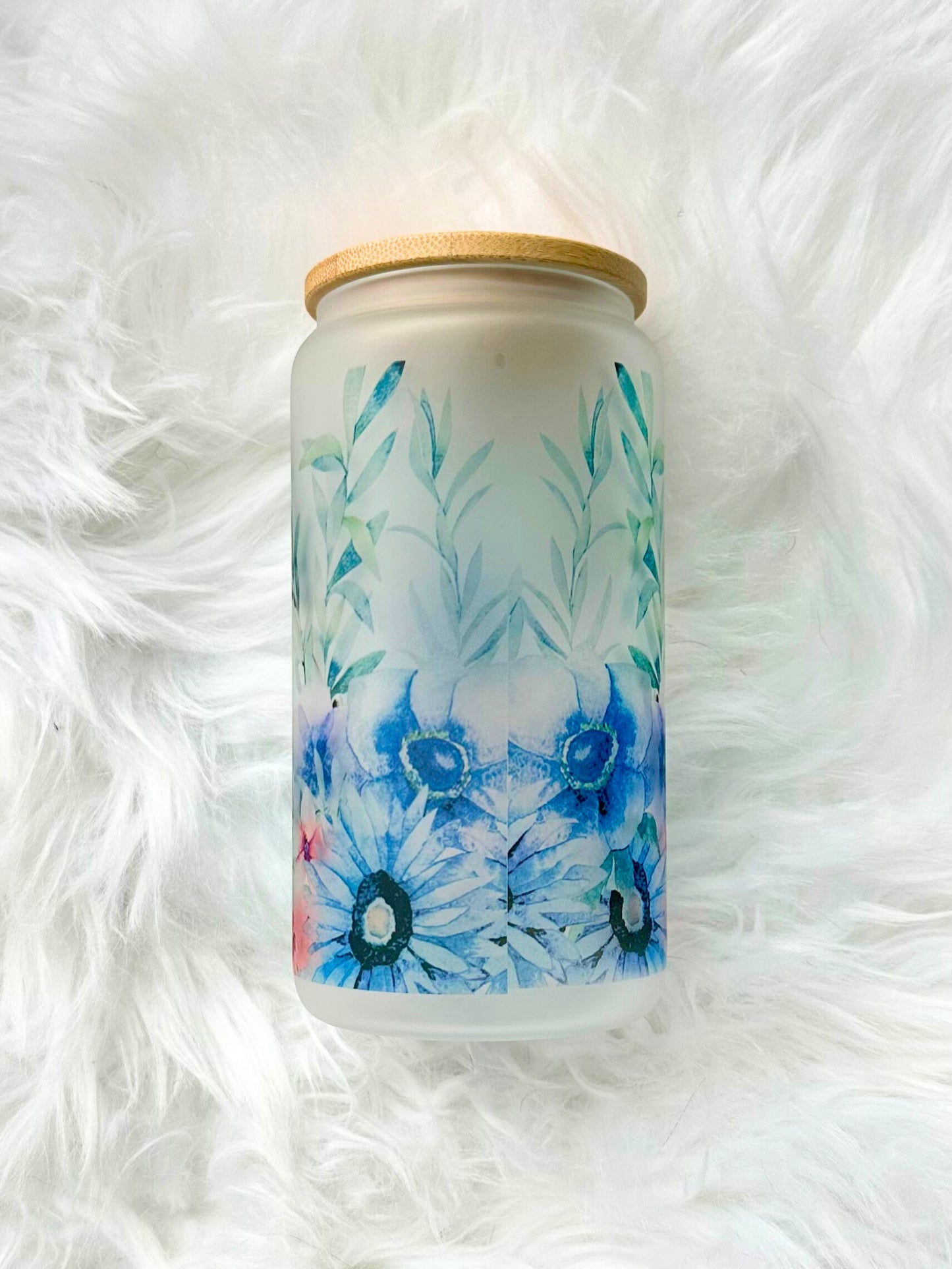 Flower skull frosted glass