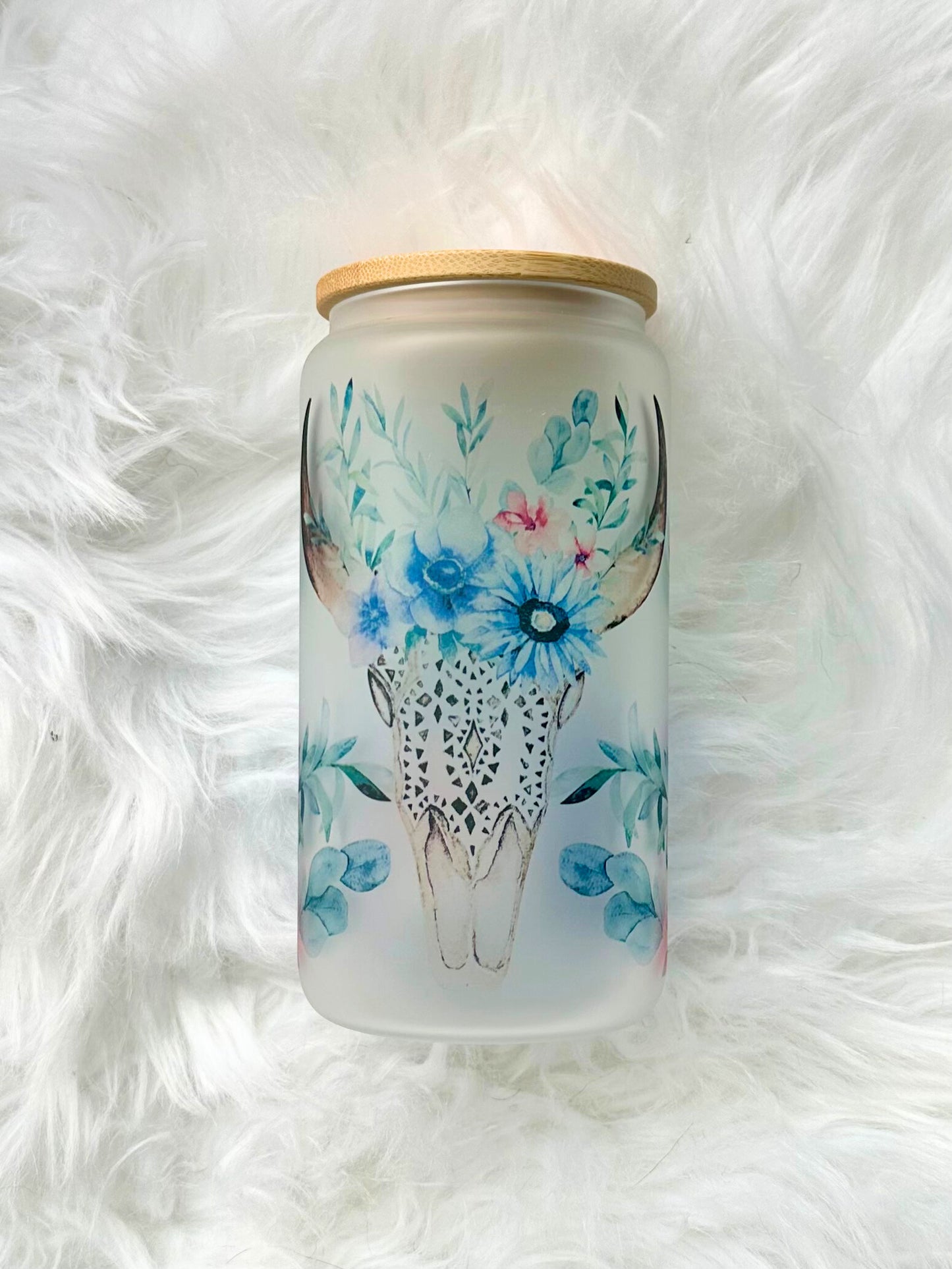 Flower skull frosted glass