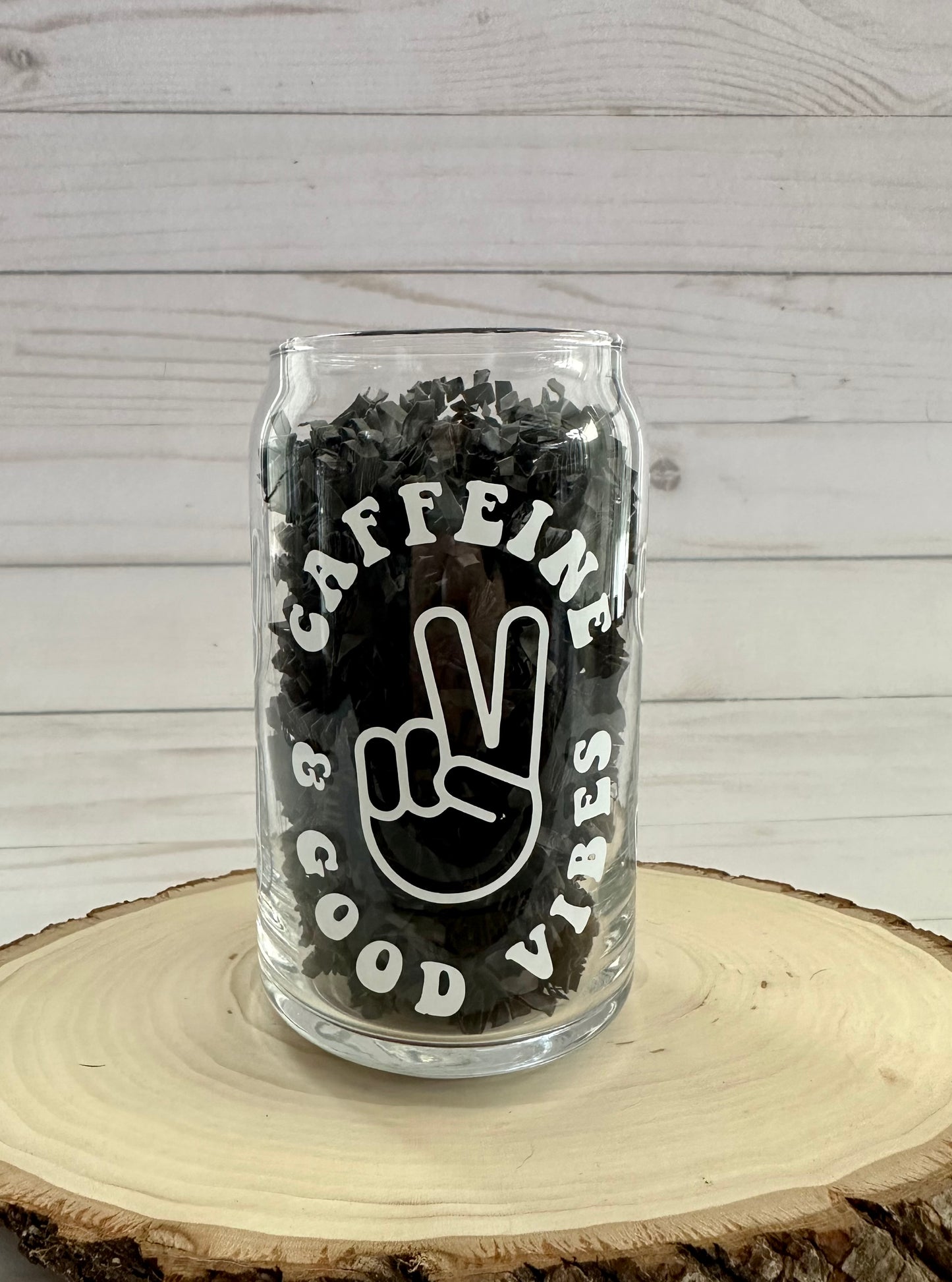Caffeine & Good Vibes Glass - White
