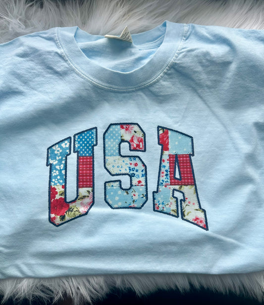 USA faux embroidery Tee